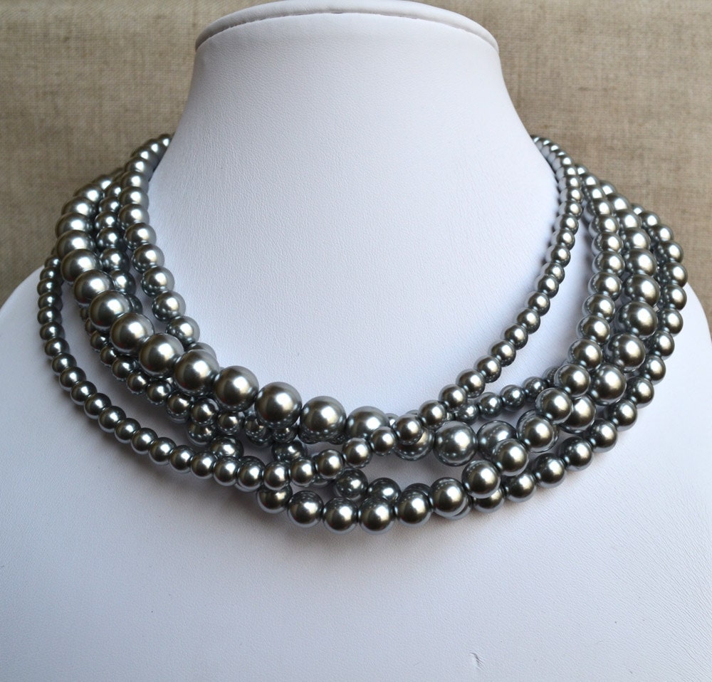 Collier De Perles Grises Naturelles 1,2cm - Reflets Verdâtres, Longueur 44cm, Neuf
