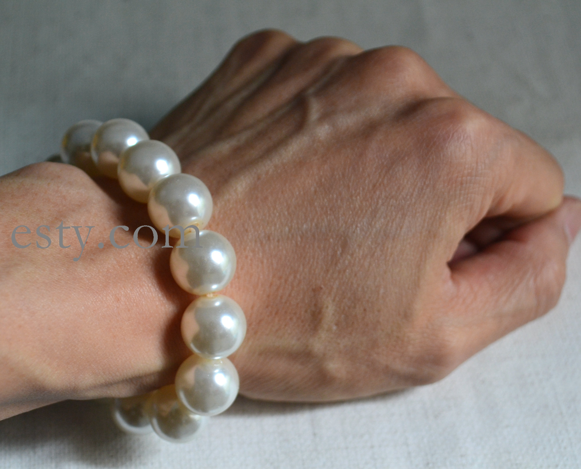 14mm Pearl Bracelet Big Pearl Bracelets Pearls Elastic Bracelet