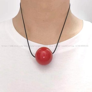 Big Red Bead and Black Leather Necklace, Large Red Pendant, Statement Necklace, Single Red Bead Necklace, Gift for her