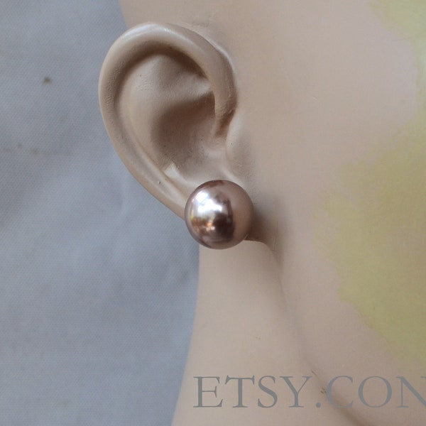 14 mm,12 mm Champagne Pearl Earrings,champagne beaded earrings, Faux Pearl Stud, Light weight Plastic pearl earrings,statement earrings