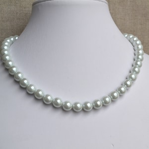 Collier de perles de verre blanc, bijoux de demoiselles d'honneur, perle de 10 mm