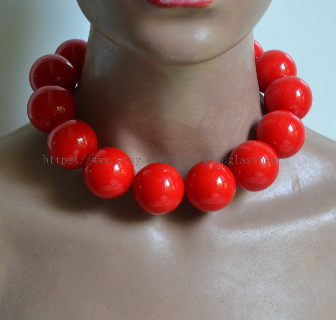 30mm Big Red Beaded Necklace, Statement Necklace,men Necklace, Large