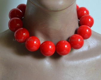 30mm Big Red Beaded Necklace, Statement Necklace,men necklace, large red necklace, choker necklace, red beads necklace