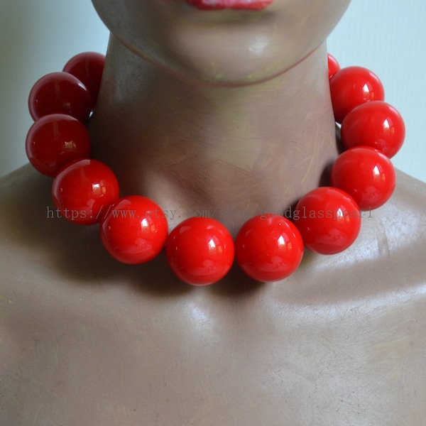 30mm Big Red Beaded Necklace, Statement Necklace,men necklace, large red necklace, choker necklace, red beads necklace