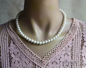 8mm ivory plastics pearl necklace,light weight pearl necklace, bridesmaids necklace, single strand pearl necklace,statement necklace