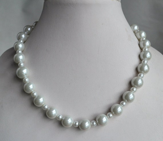 Pearl Necklace 6-12 Mm Glass Pearl Necklaceswedding | Etsy