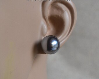 18mm Gray Resin Pearl Stud Earrings, Stainless Steel Post