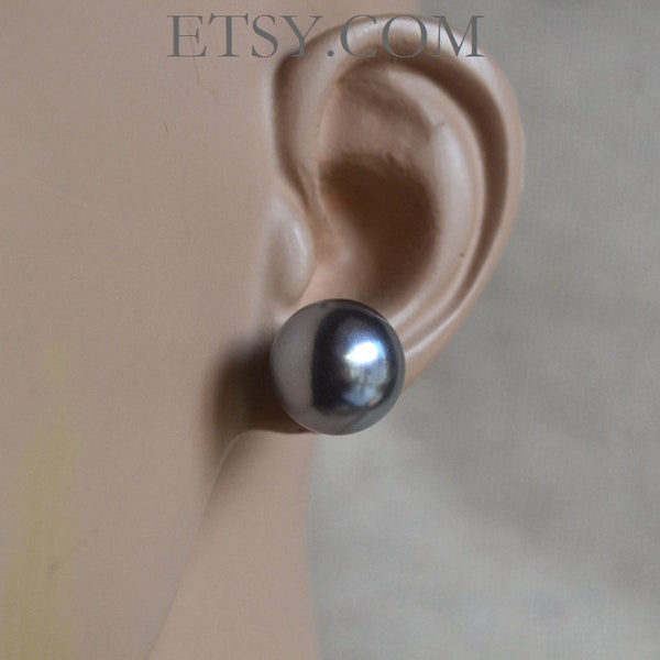 16 mm 14 mm Gray Pearl Earrings,Round Pearl Earrings,Large Pearl Earrings Stud, Faux Pearl Earring, Light weight Earrings,big pearl earrings