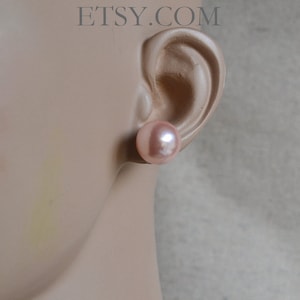 16mm 14 mm 12mm Pink Pearl Earrings,Round Pearl Earrings,Large Pearl Earrings Stud,Faux Pearl Stud, Light weight Earrings,big pearl earrings