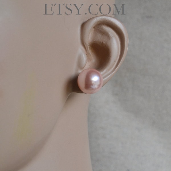 16mm 14 mm 12mm Pink Pearl Earrings,Round Pearl Earrings,Large Pearl Earrings Stud,Faux Pearl Stud, Light weight Earrings,big pearl earrings