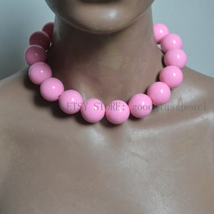Big Pink beaded necklace, 24mm Pink beads necklace, pink choker necklace, light weight big beads necklace, statement necklace