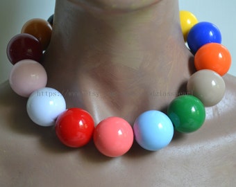 Big beads Multicolor Necklace, choker necklace, 28-30mm plastics beads necklace, light weight large Acrylic necklace, statement necklace