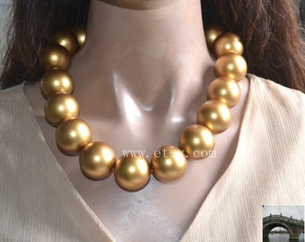 Gold Choker Necklace, 28mm Gold Pearl Necklace, Big Gold Bead Necklace,  Light Weight Plastics Pearl Necklace, Statement Necklace