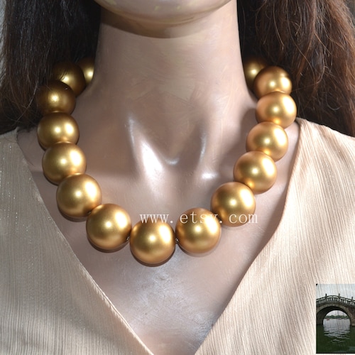 Matte Gold Bead Statement Necklace Etsy