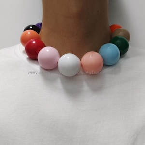 Big beads Multicolor Necklace, choker necklace, 28-30mm plastics beads necklace, light weight large Acrylic necklace, statement necklace