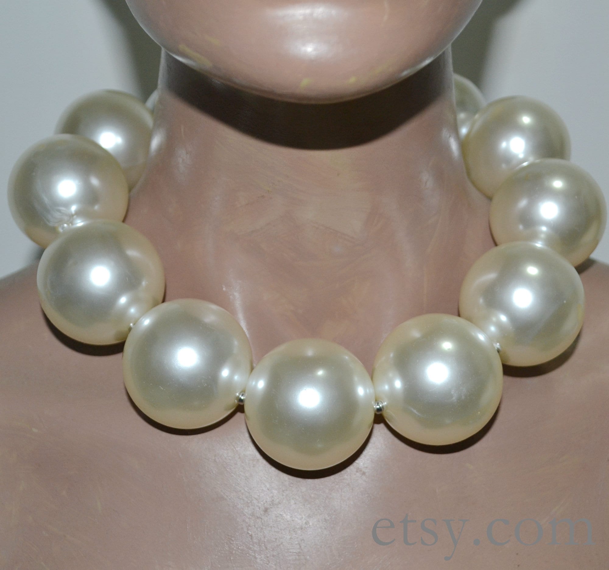 ★PEARLY MORE★ Surgical block pearl necklace 40mm Ivory Pearl Necklace, Plastics Pearl Necklace, so Big