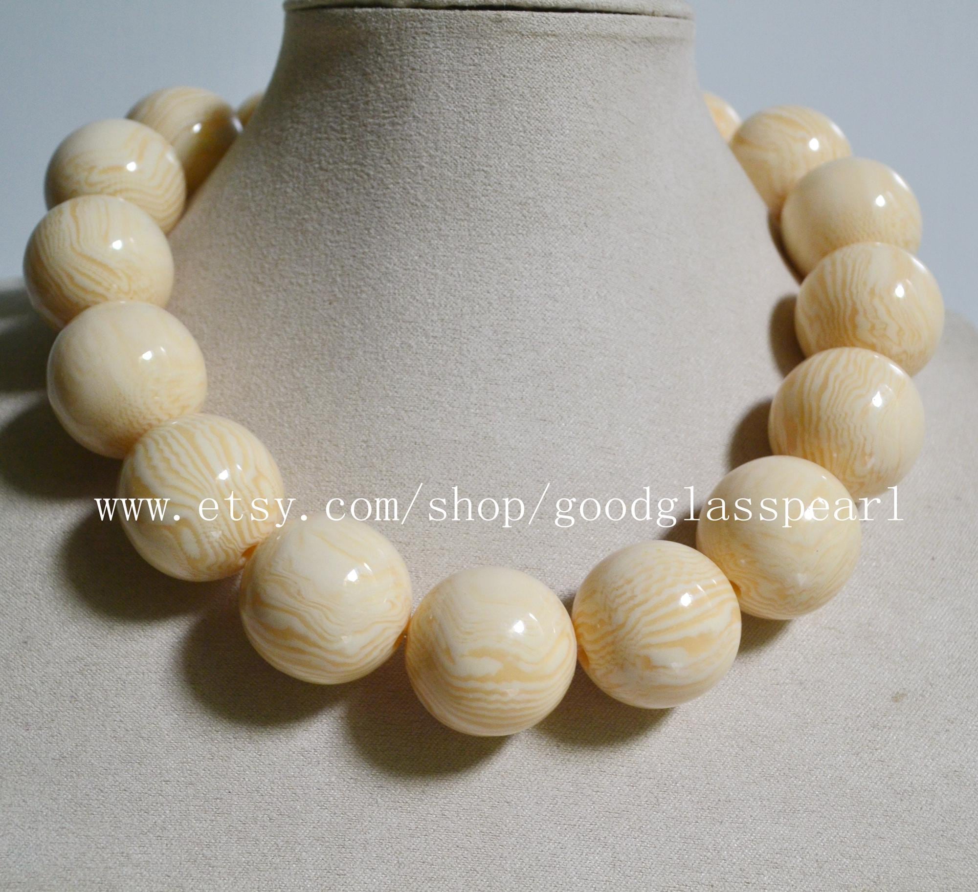 Big Ivory Bead Choker Necklace, Statement Jewelry (20mm, 25mm) - Etsy