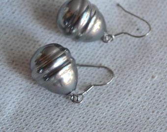 Gray Faux Pearl Drop Earrings, Lightweight Dangle Design