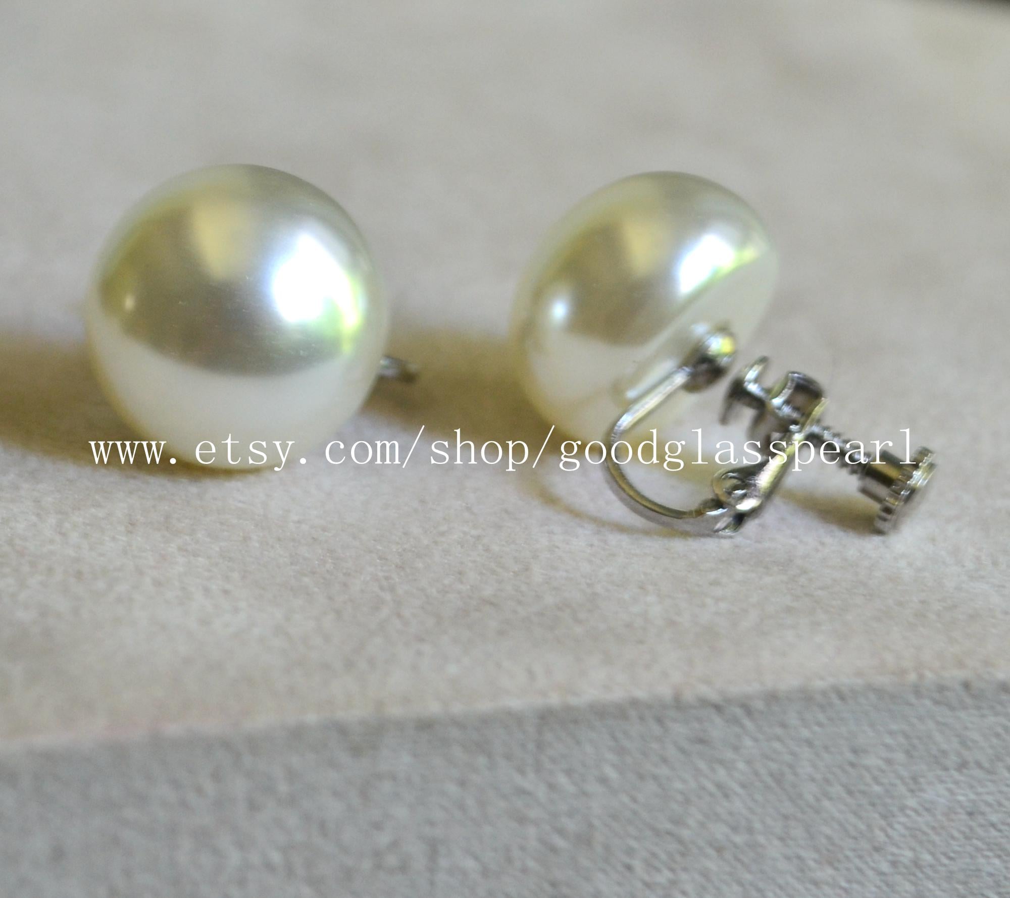 Boucles D'oreilles Anciennes Clips Bouton Nacré - Bijou Vintage, Bon état