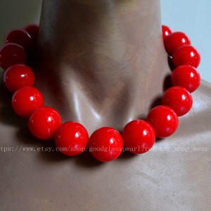 Big Red beaded necklace, 24mm red beads necklace, red choker necklace, Resin necklace, light weight big beads necklace, statement necklace