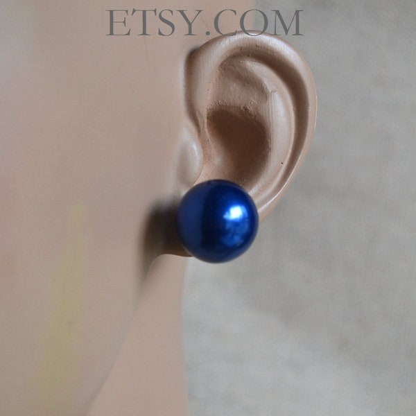 16 mm Blue Pearl Earrings,Round Pearl Earrings,Large Pearl Earrings Stud, Faux Pearl Stud Earring, Light weight Earrings, big pearl earrings