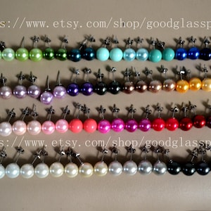 Orecchini a bottone con perle da 10 mm, orecchini in 37 colori, orecchini con perle multicolori, orecchini a bottone con perle arcobaleno, perline di perle finte, orecchini fatti a mano