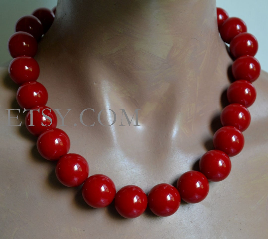 thumbnail image 2 of Stunning 3-Row Natural South Sea Irregular Red Coral Bead Necklace, 18-20 Inch 2 of 4