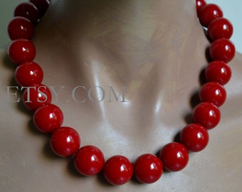 Coral Red beaded Necklace, 20 mm dark red beads Necklace, High Quantity Resin bead, Statement Necklace, big red necklace, choker necklace