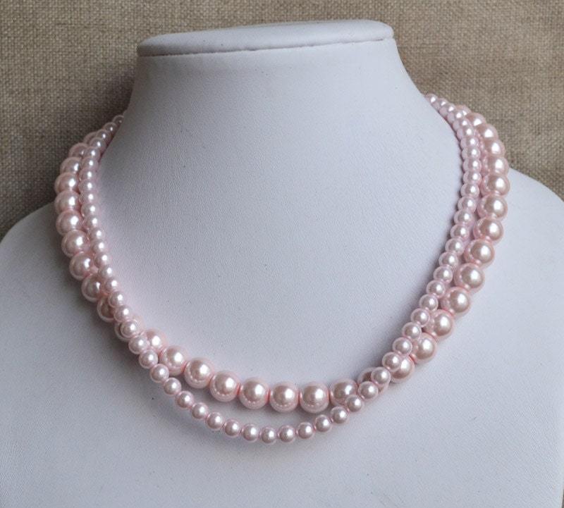 Light Pink Pearl Necklace2-rows Pearl Necklaceswedding | Etsy