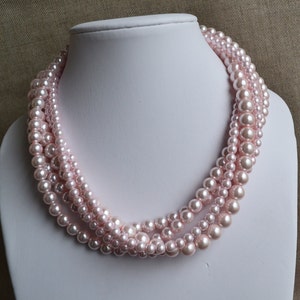 pink pearl necklace,5-rows pearl necklaces,wedding necklace,bridesmaids necklace,glass pearls necklaces, pearl necklace,necklace,wedding