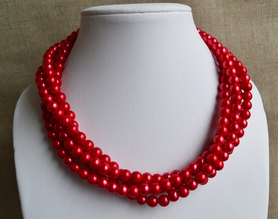 Collana di perle rosse 4-righe di perle collane collana - Etsy Italia