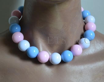 light pink blue white beads Necklace, Multicolor beaded Necklace, Light Color Necklace, Statement Necklace, gift for him, choker necklace