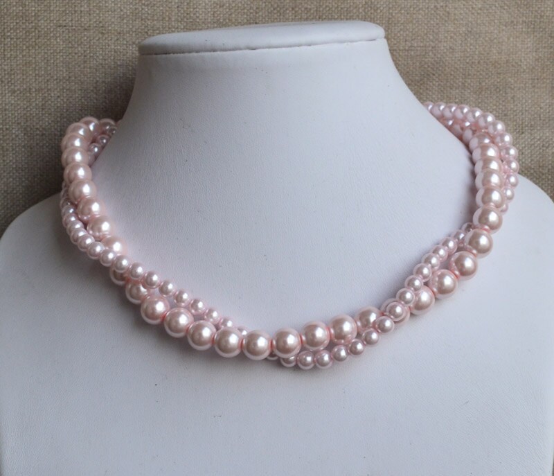 Light Pink Pearl Necklace2-rows Pearl Necklaceswedding | Etsy