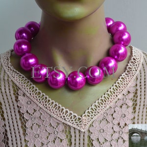 28mm hot pink pearl necklace,plastics pearl necklace,light weight pearl necklace, choker necklace,statement necklace