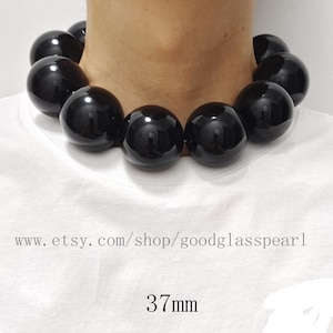 Big Black Beads Necklace, 18mm,20mm,25mm, 30mm,37mm, Bubblegum Necklace, Statement Necklace, Men Necklace, Punk Necklace, Large Black Beaded