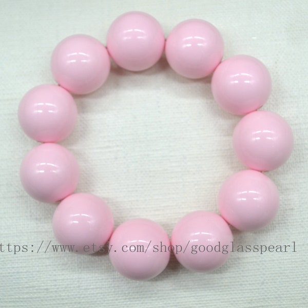 20mm light pink  beads bracelet, Big pink Bracelets, stretchy bracelet, pale pink Beaded Bracelet, Statement Bracelet, men bracelet