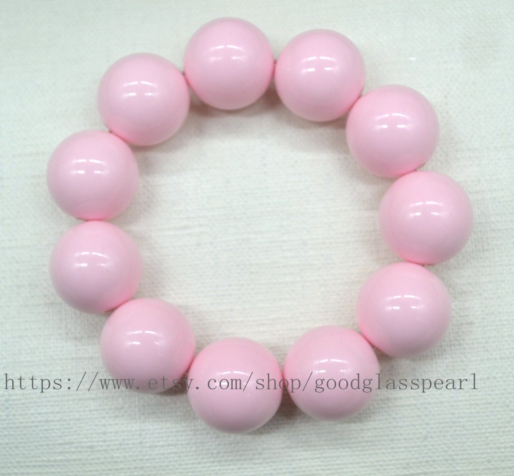 Light Pink Acrylic Beaded Bracelet, 20mm Round Beads, Statement Jewelry