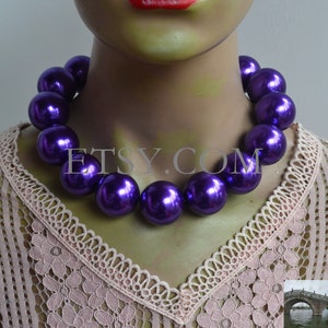 Purple Choker Necklace, 28mm Purple Pearl Necklace, Big Purple Bead Necklace,  Light Weight Plastics Pearl Necklace, Statement Necklace