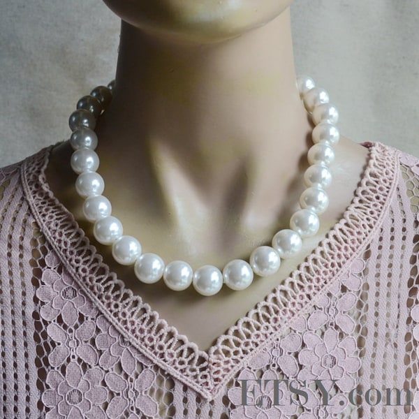 16mm ivory pearl necklace,light weight pearl necklace, wedding necklace,bridesmaids necklace, plastics pearl necklace,statement necklace