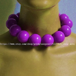Large Purple beads Necklace, 29mm large purple Beaded Necklace, Statement Necklace,men necklace, choker necklace