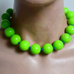 Big Green beads Necklace, lime green beaded Necklace, Resin Necklace, Statement Necklace, green and blue bead, gift for him, men necklace