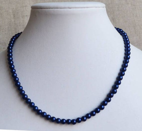 Navy blue pearl necklace best sale