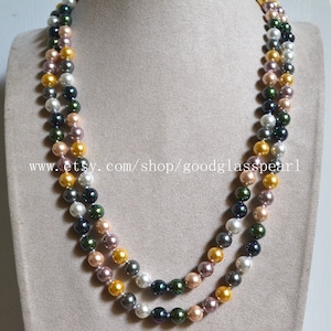 120cm Multicolor pearl necklace, hand knotted each bead, Rainbow Pearl Necklace, bridesmaids necklace, 8mm glass pearls, statement necklace