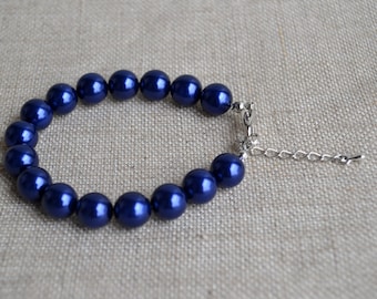 Navy Blau Glasperlen Armband, Brautjungfer Schmuck