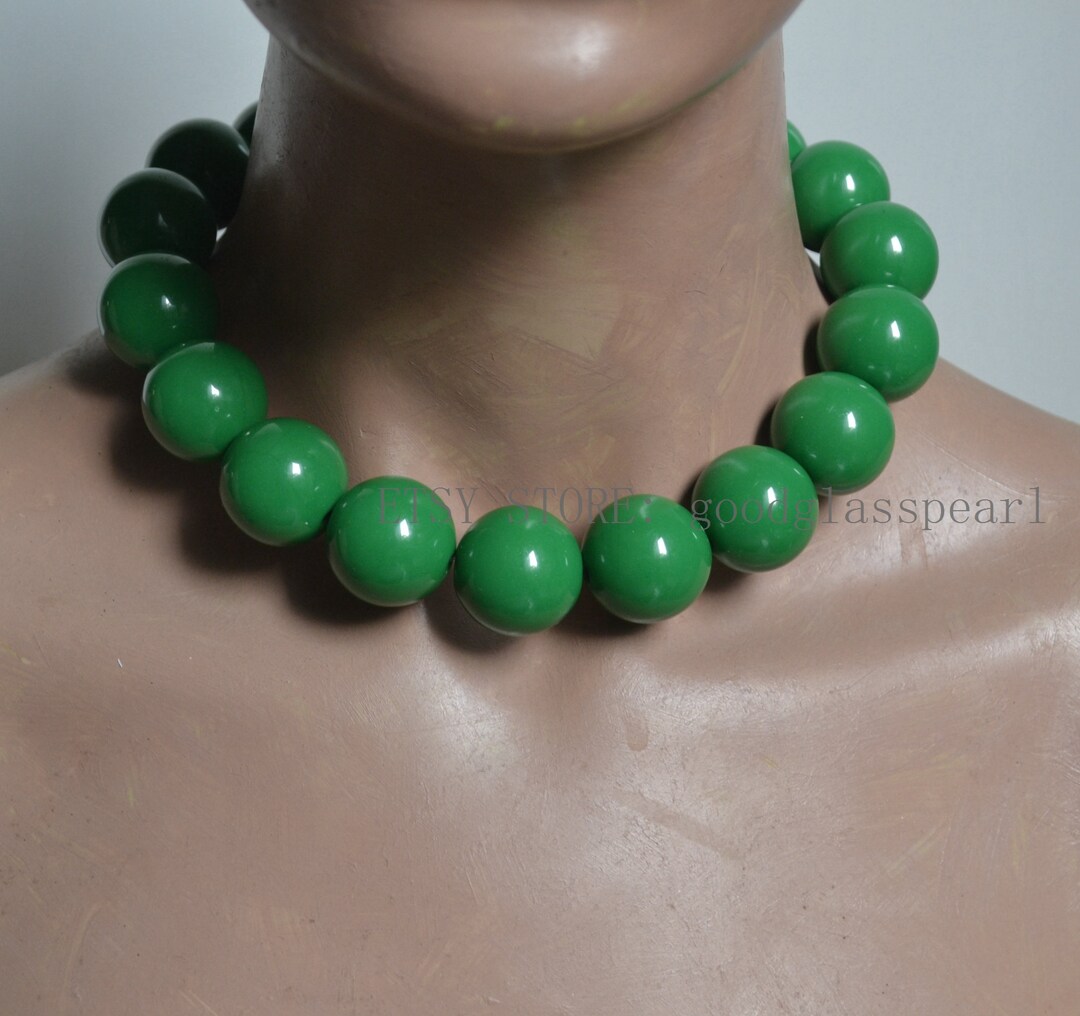 Big Green Beaded Necklace 24mm Green Beads Necklace Green Etsy