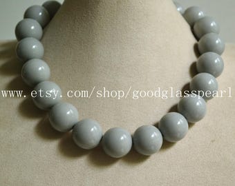 Light Gray Acrylic Bead Necklace, Chunky Statement Choker