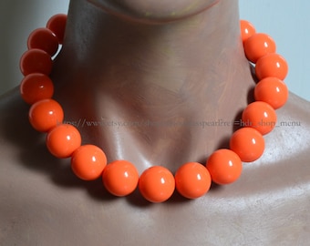 Orange Resin Bead Necklace, Chunky Bubblegum Style, Statement Jewelry