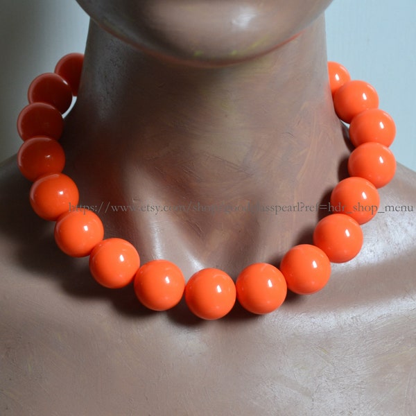 Big orange beads Necklace,Halloween necklace, orange beaded Necklace, Statement Necklace, Bubblegum Bead Necklace, choker necklace