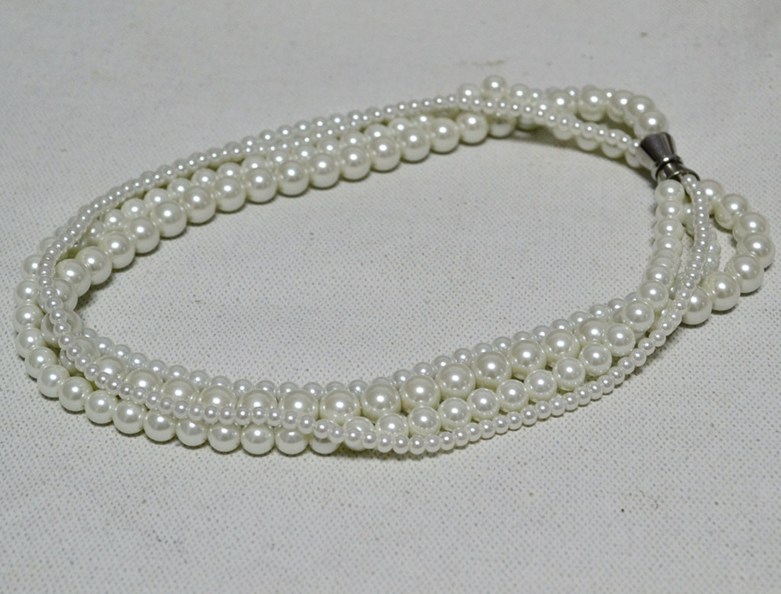 White Pearl Necklace Four Strand Glass Pearl Necklace Bridal Etsy