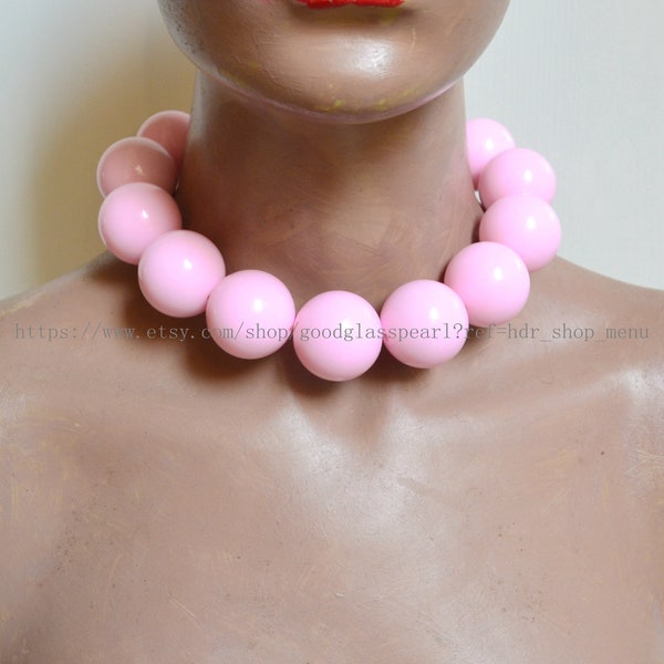 Very Big light pink beads Necklace, 30mm Pink Beaded Necklace, Statement Necklace,men necklace, large pink necklace, choker necklace